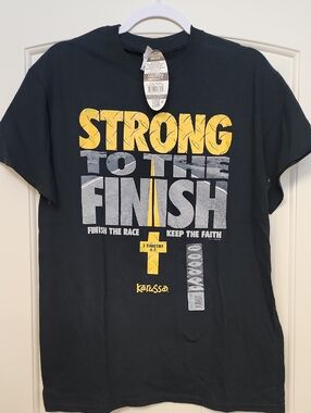 Kerusso  "Strong to the Finish" Black Graphic Tee - Yellow & Gray Print
